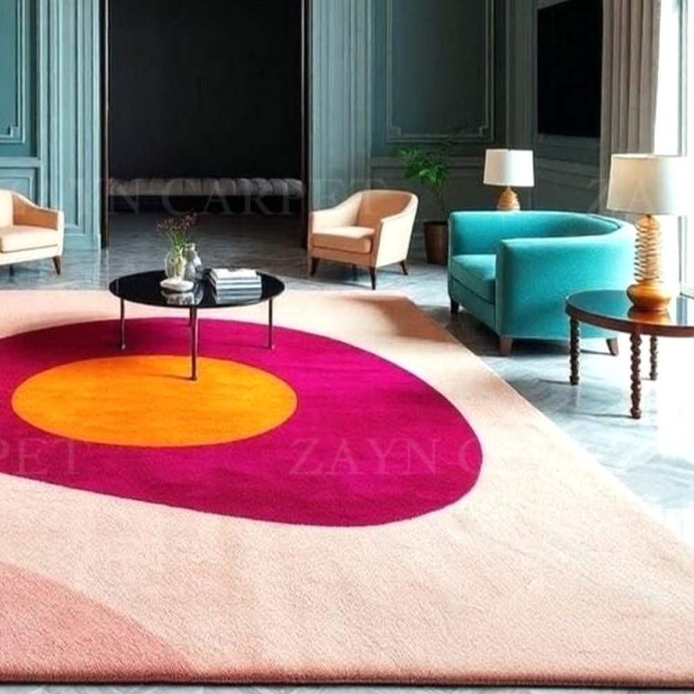 Handcrafted Pink Circle Abstract Living Room Rug
